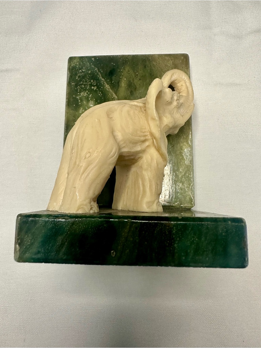 Vintage Marble and Alabaster Elephant Bookend Made In Italy